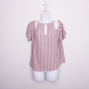 American Eagle Cold Shoulder Top Size Large Pink & Blue Striped Women's Shirt